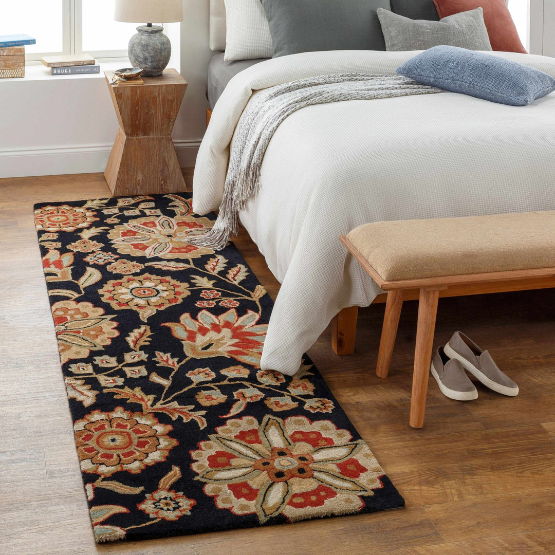 Heaters Traditional Floral Design Black And Beige Rug - The Rug Decor