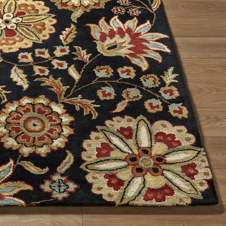 Heaters Traditional Floral Design Black And Beige Rug - The Rug Decor