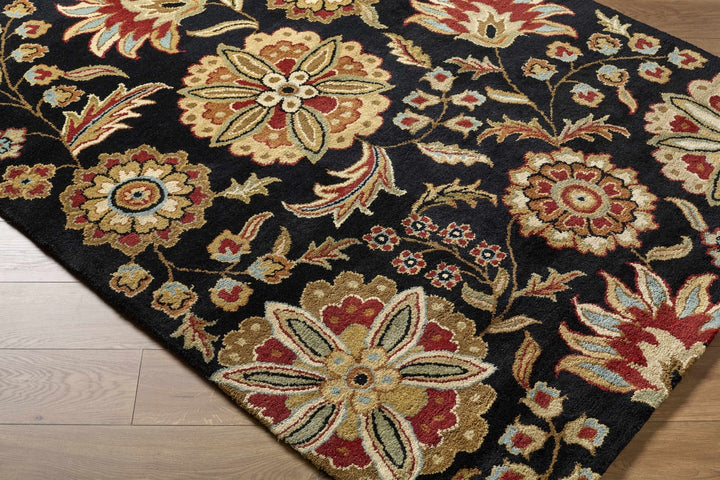 Heaters Traditional Floral Design Black And Beige Rug - The Rug Decor
