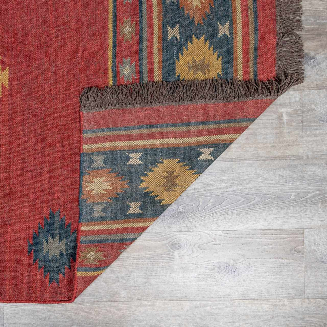 Hedon Bohemian Maroon And Blue Wool Area Rug - The Rug Decor