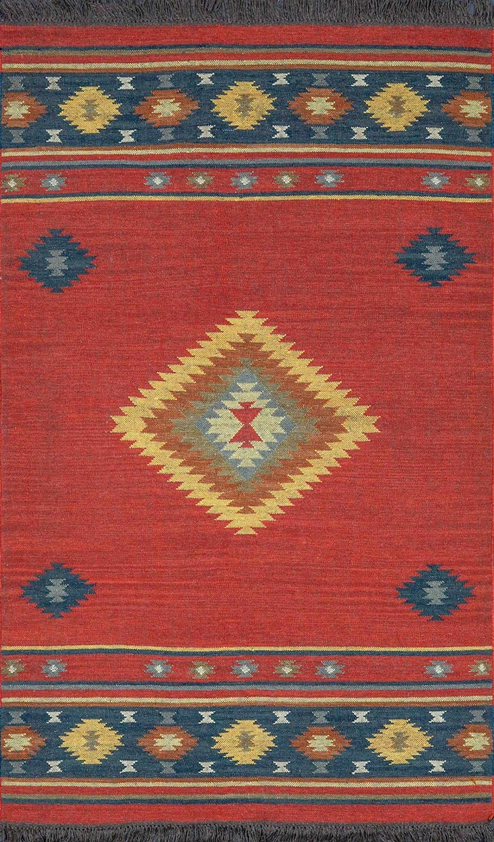 Hedon Bohemian Maroon And Blue Wool Area Rug - The Rug Decor