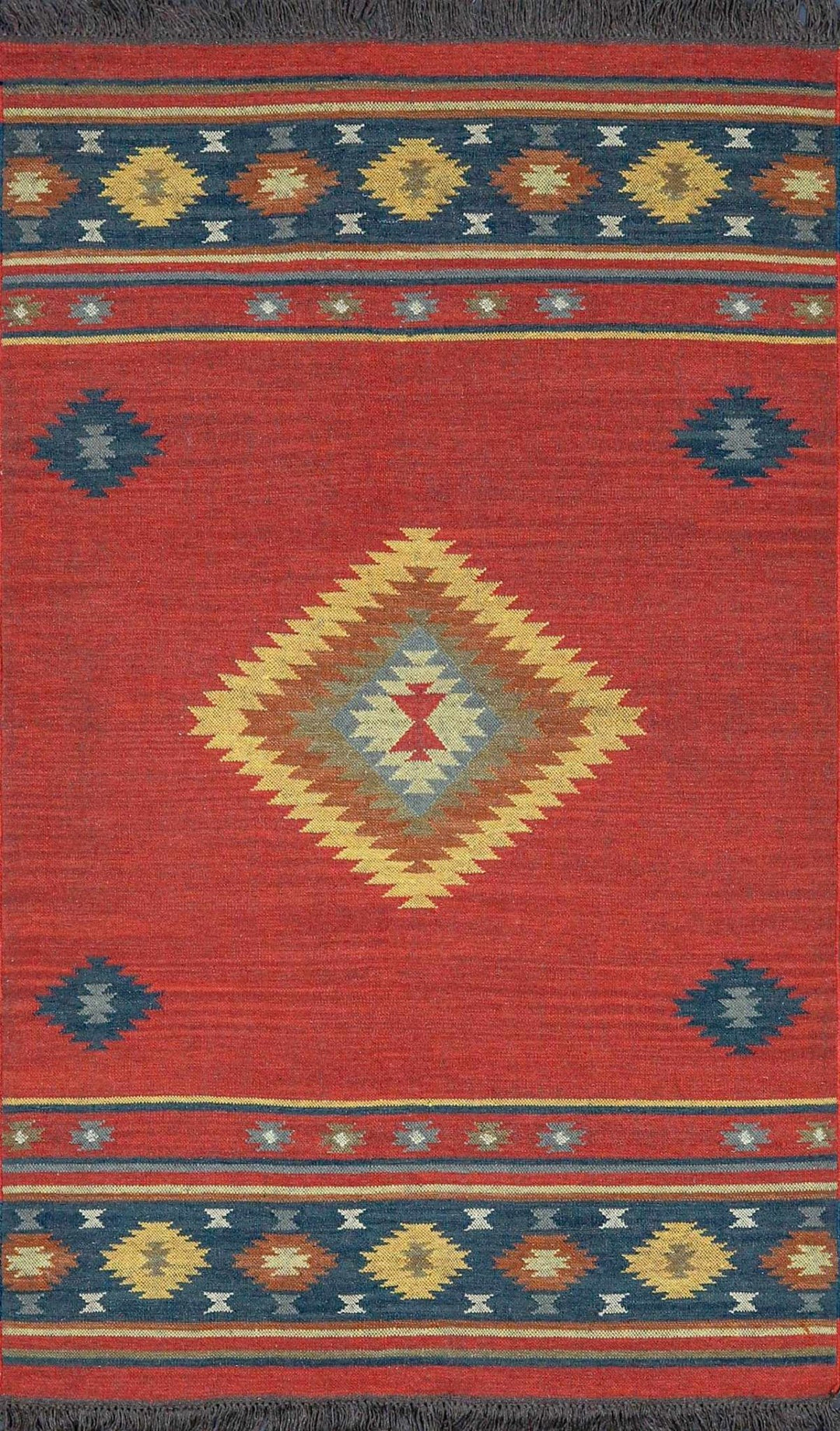 Hedon Bohemian Maroon And Blue Wool Area Rug - The Rug Decor