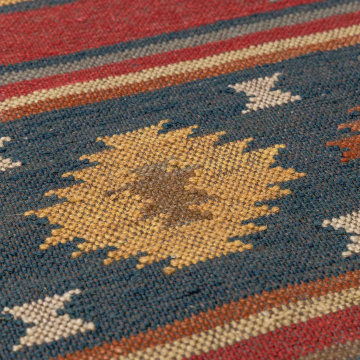 Hedon Bohemian Maroon And Blue Wool Area Rug - The Rug Decor