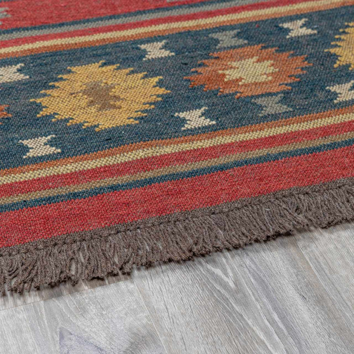 Hedon Bohemian Maroon And Blue Wool Area Rug - The Rug Decor
