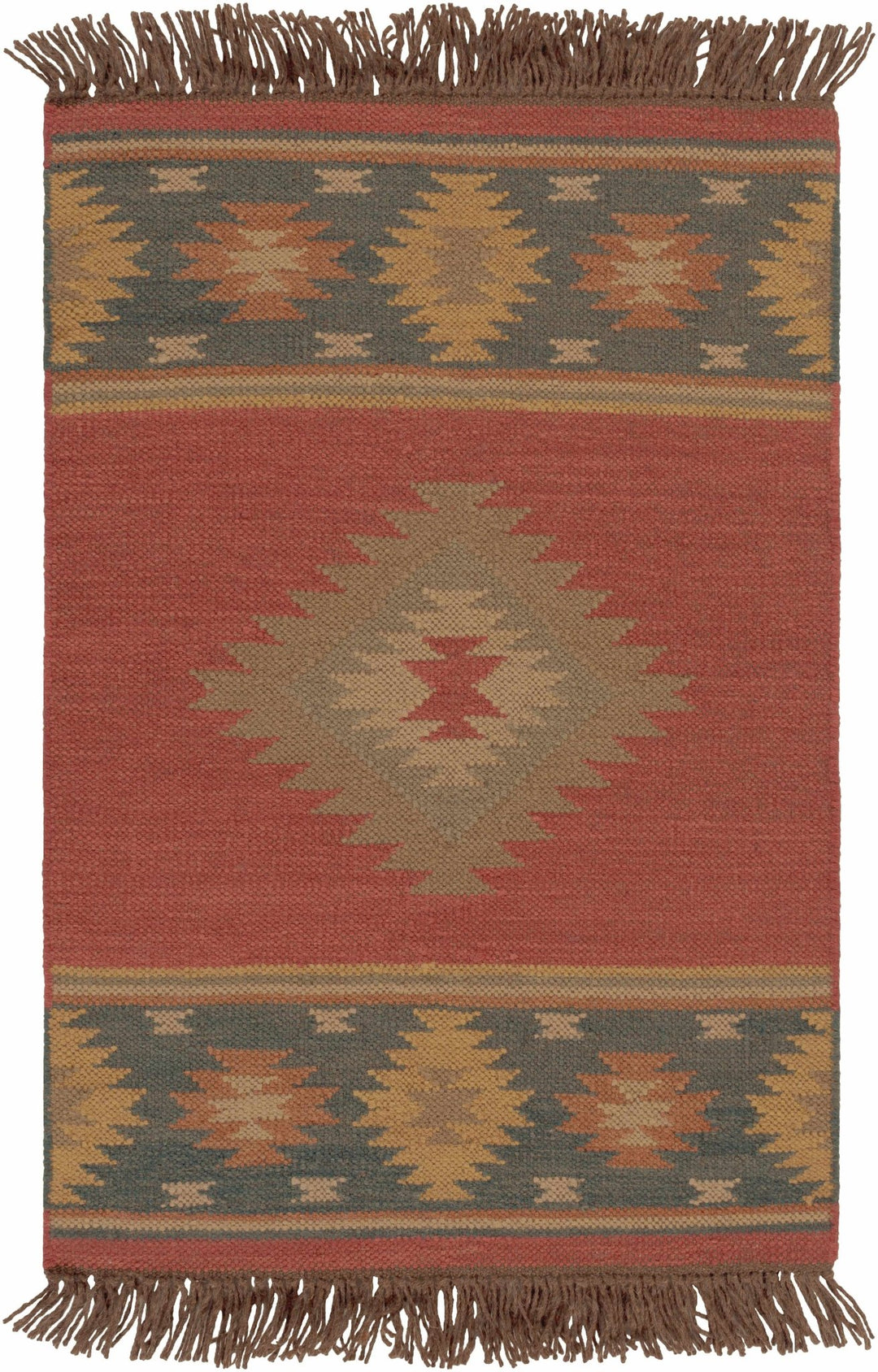 Hedon Bohemian Maroon And Blue Wool Area Rug - The Rug Decor