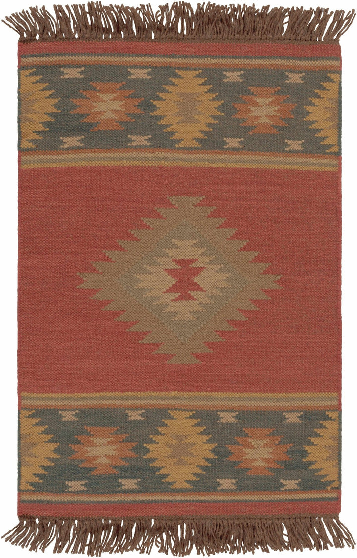Hedon Bohemian Maroon And Blue Wool Area Rug - The Rug Decor