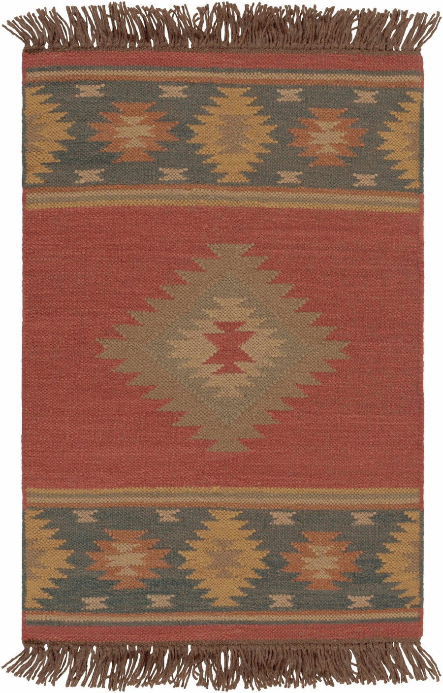 Hedon Bohemian Maroon And Blue Wool Area Rug - The Rug Decor