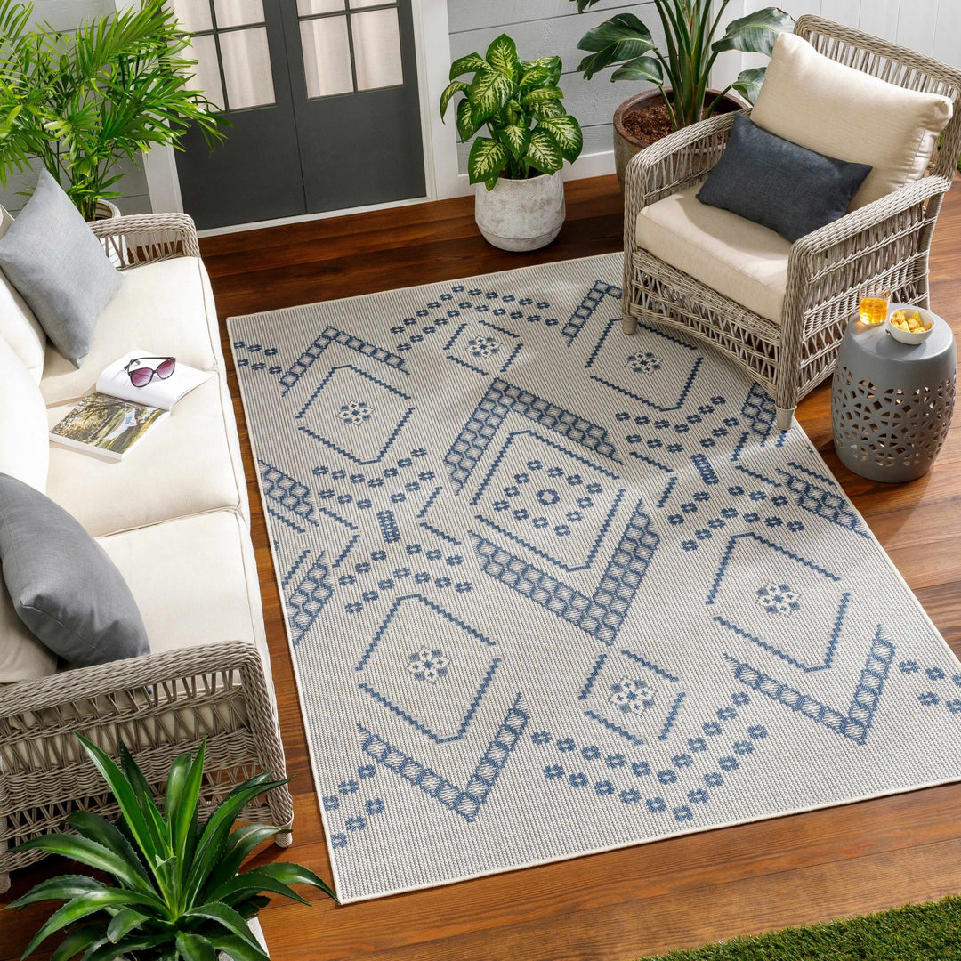 Helga Bohemian Transitional Design Blue & Ivory Rug - The Rug Decor