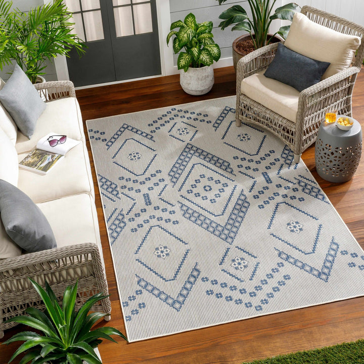 Helga Bohemian Transitional Design Blue & Ivory Rug - The Rug Decor