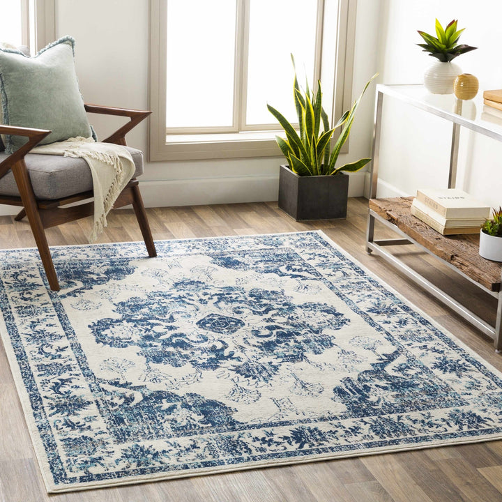 Helidon Traditional Style Ivory And Blue Area Rug - The Rug Decor