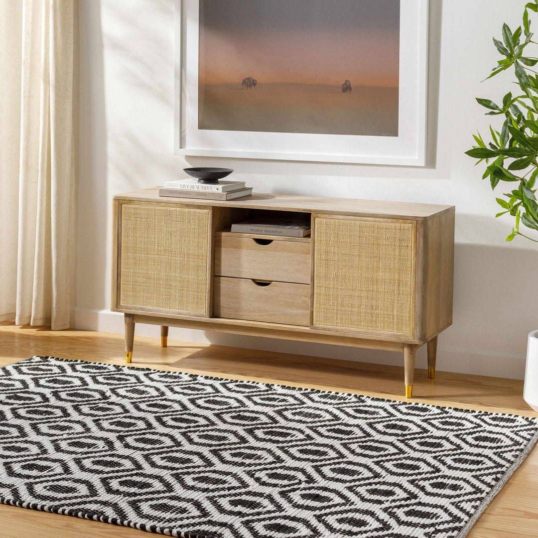 Helmi Modern Geometric Ivory And Black Hand Woven Rug - The Rug Decor