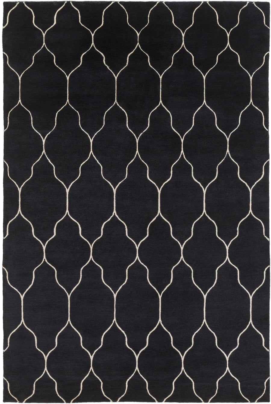Hemingway Contemporary Geometrical Black Hand Knotted Area Carpet - The Rug Decor