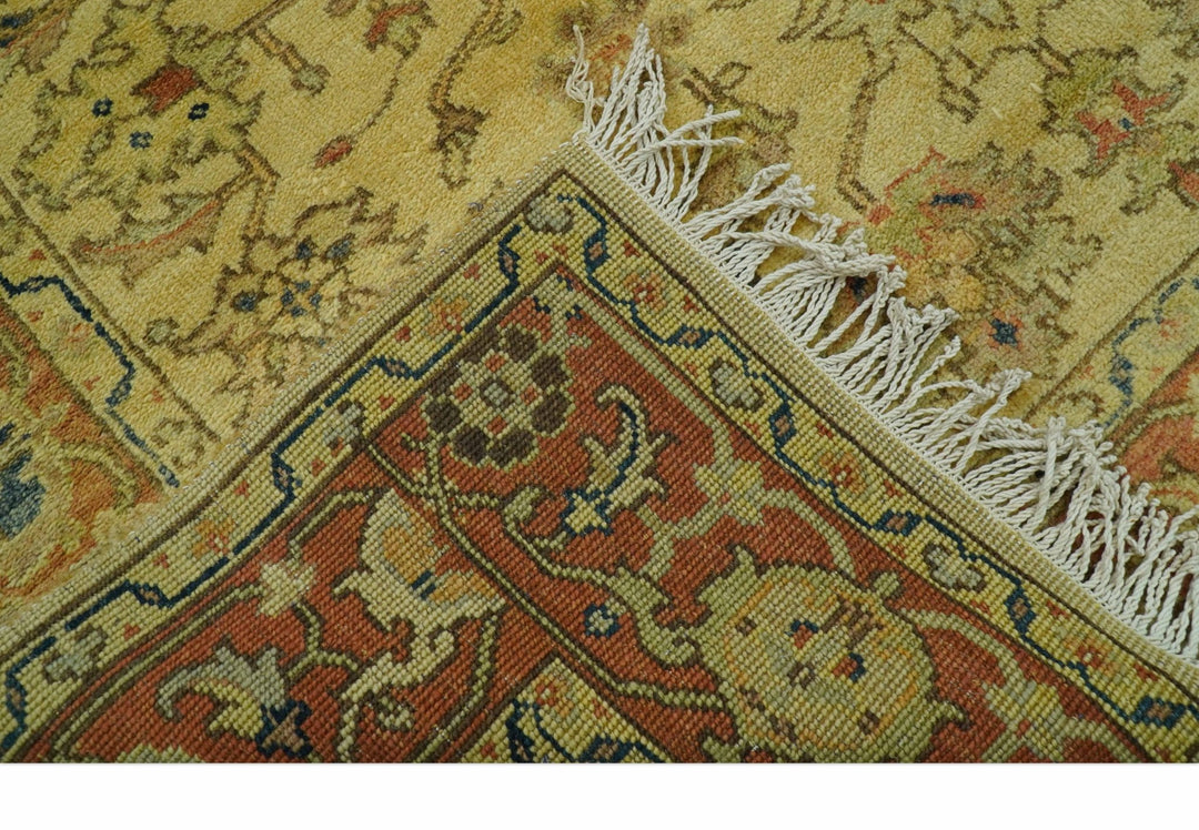 Heriz Traditional Design Gold And Rust 5x6.7 Hand Knotted Wool Area Rug - The Rug Decor