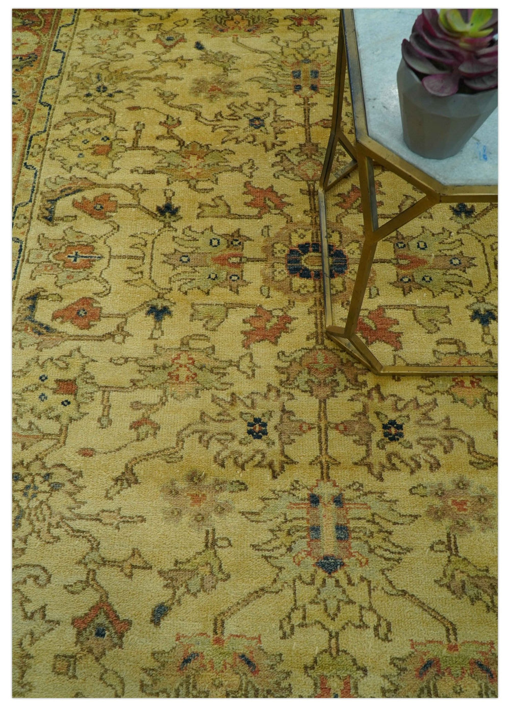 Heriz Traditional Design Gold And Rust 5x6.7 Hand Knotted Wool Area Rug - The Rug Decor