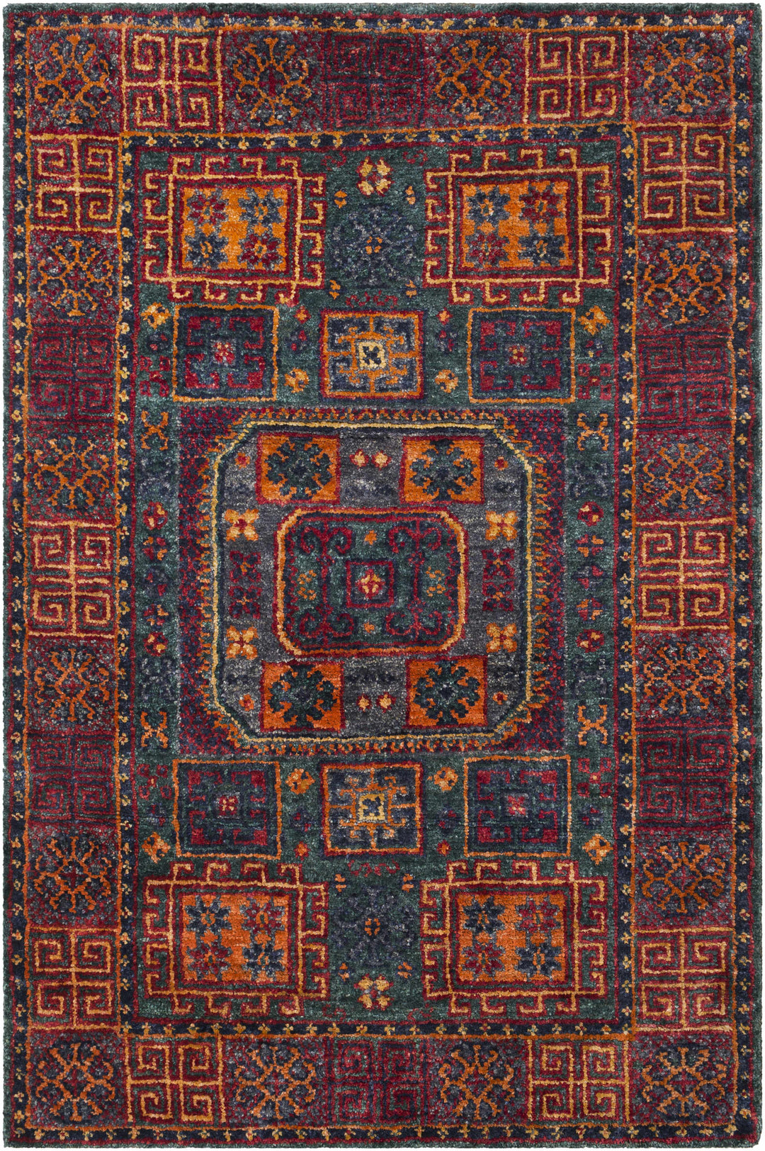 Herman Traditional Style Charcoal And Orange Hand Knoted Area Rug