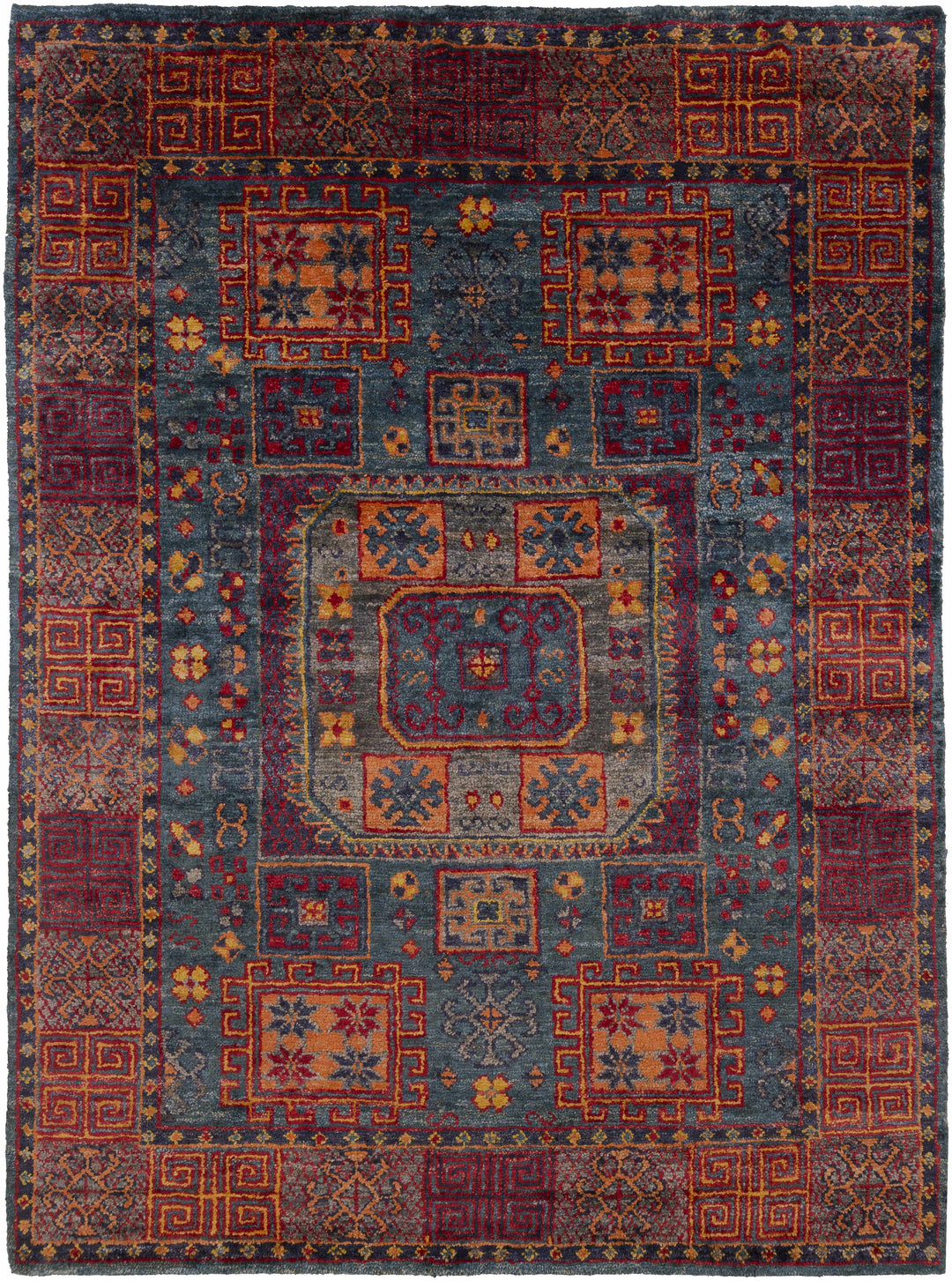 Herman Traditional Style Charcoal And Orange Hand Knoted Area Rug