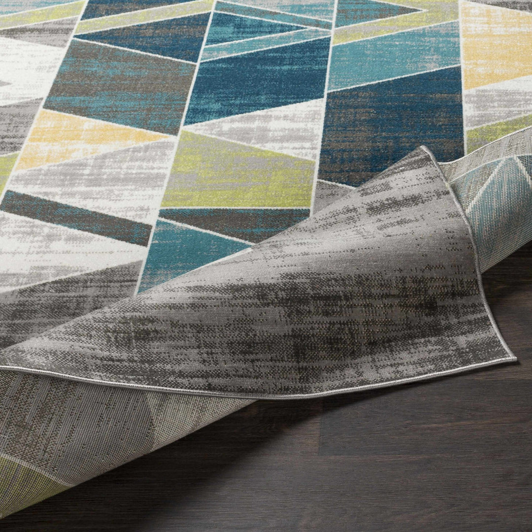 Hessel Modern Geometrical Design Gray And Blue Area Rug - The Rug Decor