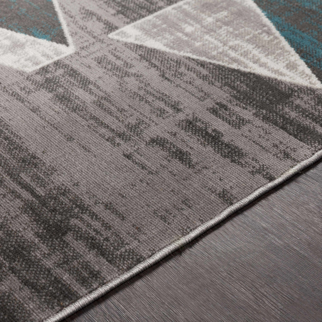 Hessel Modern Geometrical Design Gray And Blue Area Rug - The Rug Decor