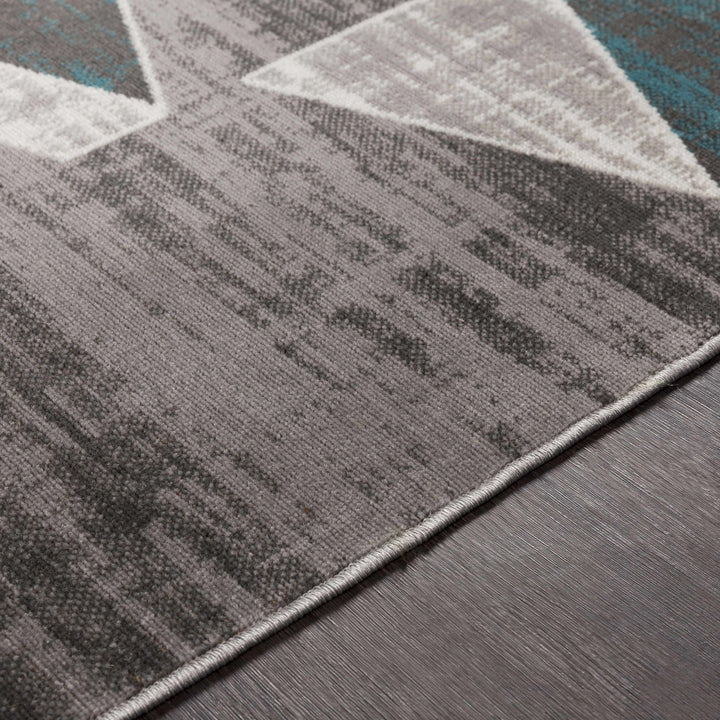 Hessel Modern Geometrical Design Gray And Blue Area Rug - The Rug Decor