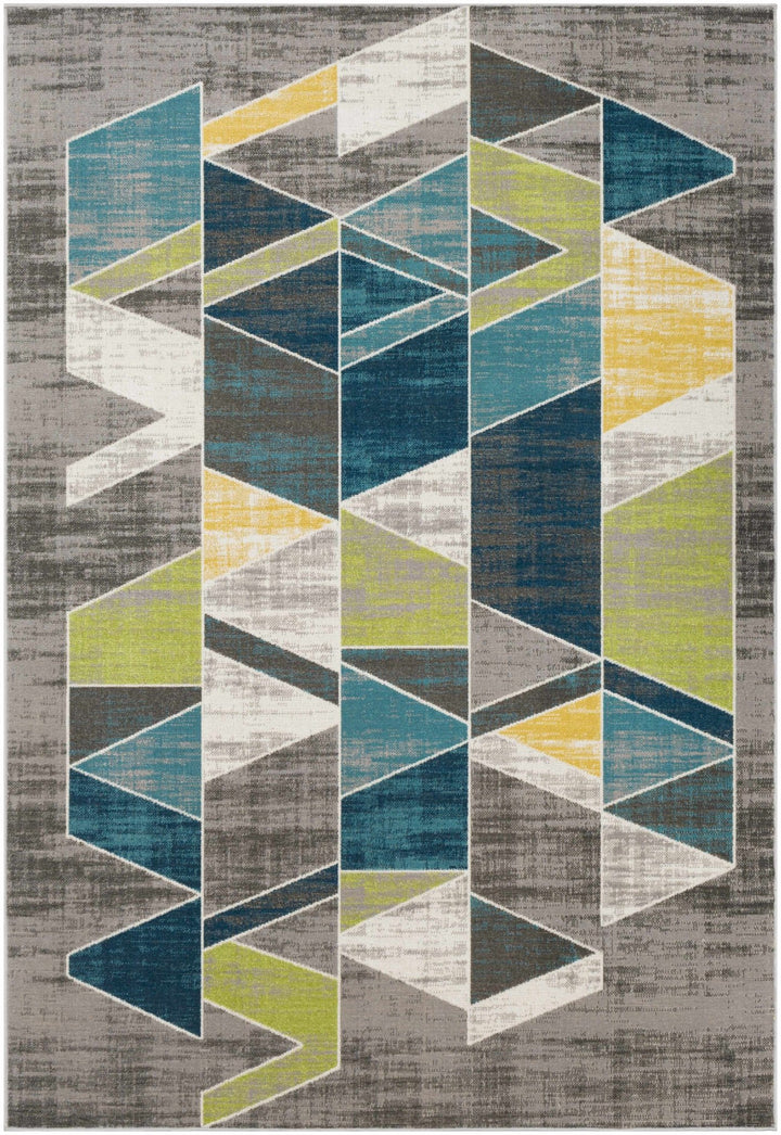 Hessel Modern Geometrical Design Gray And Blue Area Rug - The Rug Decor