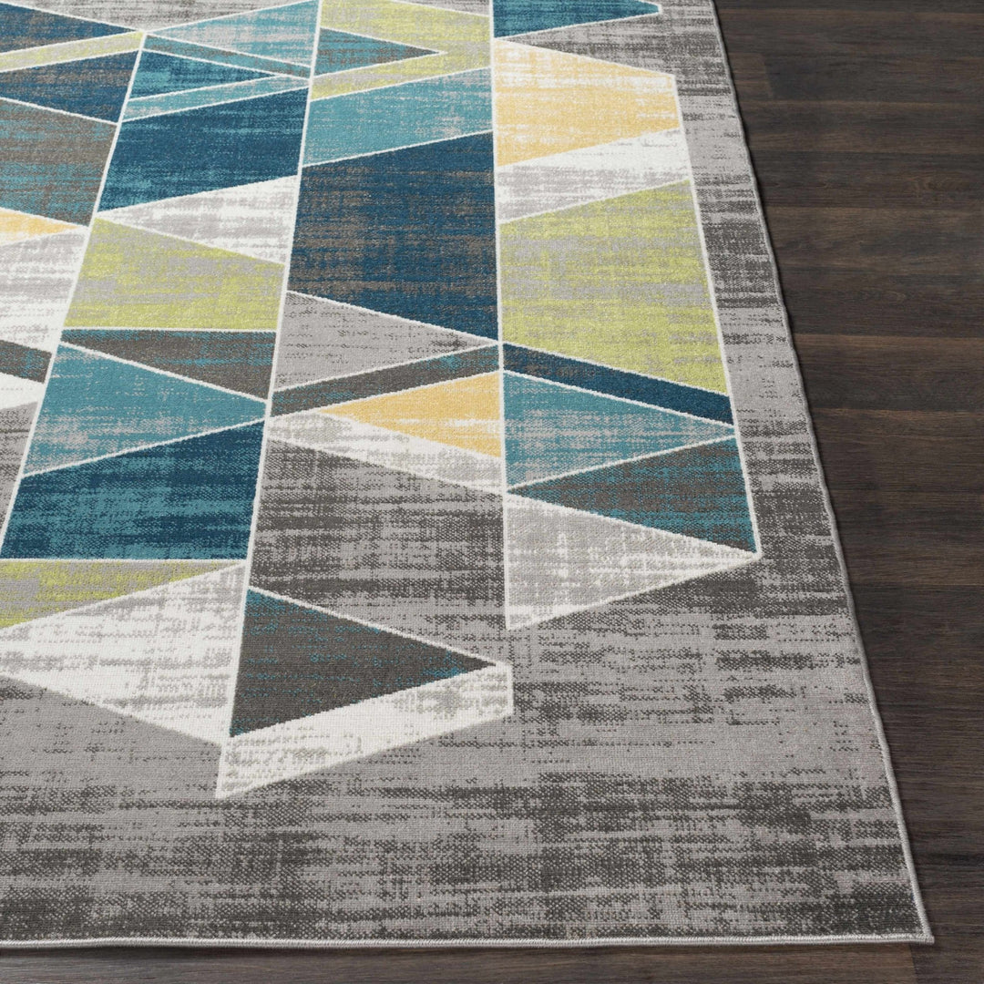Hessel Modern Geometrical Design Gray And Blue Area Rug - The Rug Decor