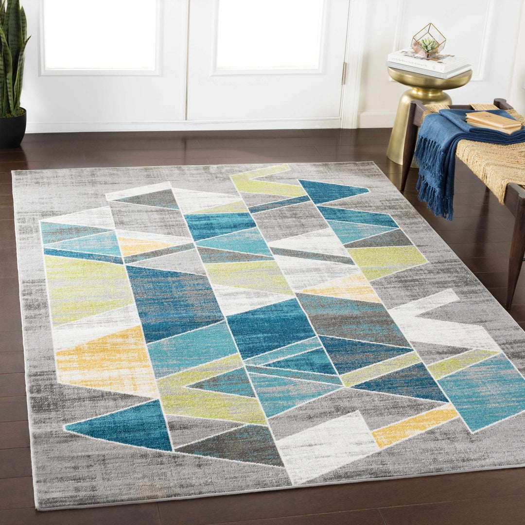 Hessel Modern Geometrical Design Gray And Blue Area Rug - The Rug Decor