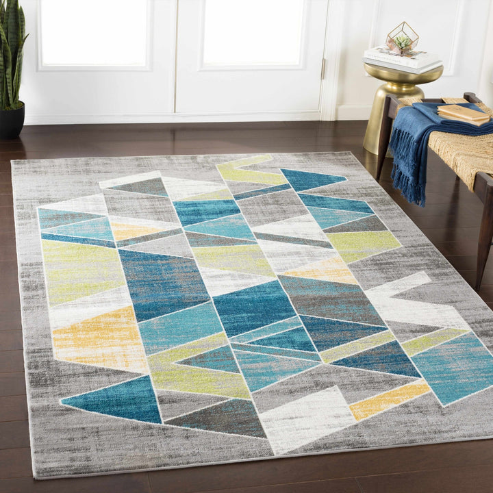 Hessel Modern Geometrical Design Gray And Blue Area Rug - The Rug Decor