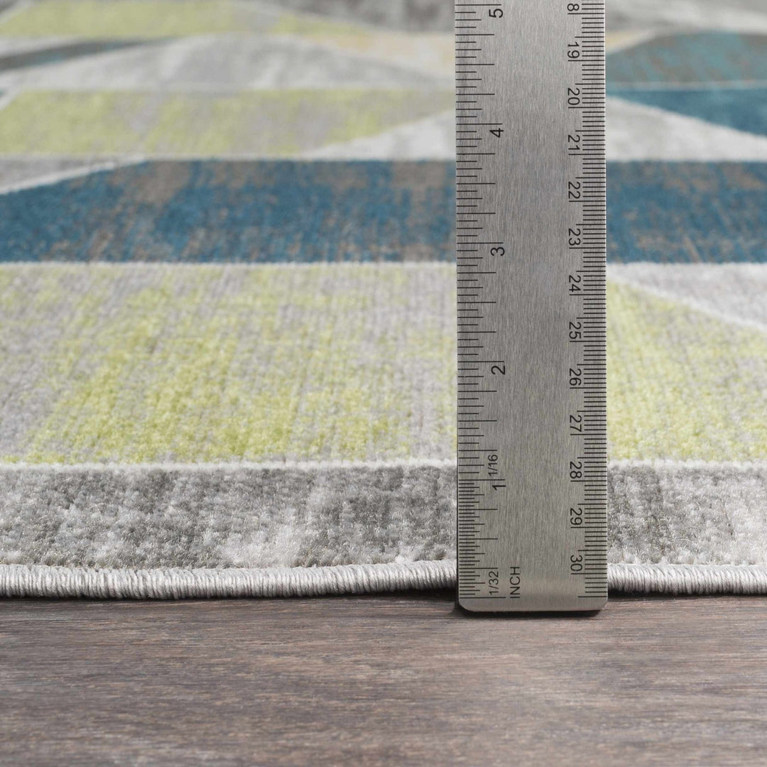 Hessel Modern Geometrical Design Gray And Blue Area Rug - The Rug Decor