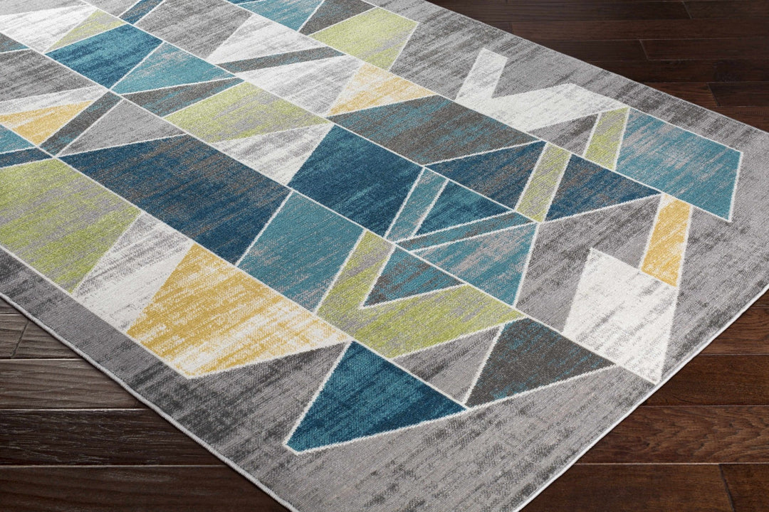 Hessel Modern Geometrical Design Gray And Blue Area Rug - The Rug Decor