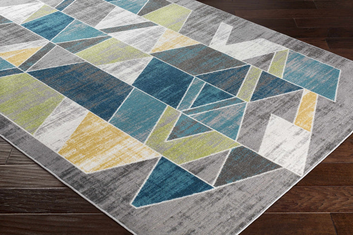 Hessel Modern Geometrical Design Gray And Blue Area Rug - The Rug Decor