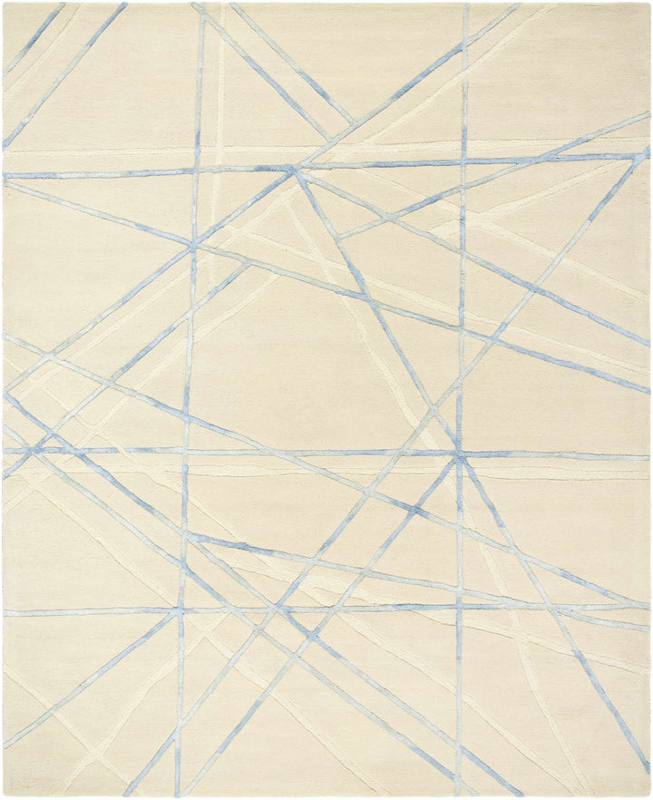 Hiba Modern Style Beige And Blue Hand Tufted Wool Rug - The Rug Decor