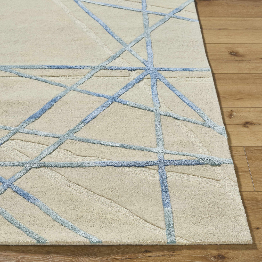 Hiba Modern Style Beige And Blue Hand Tufted Wool Rug - The Rug Decor