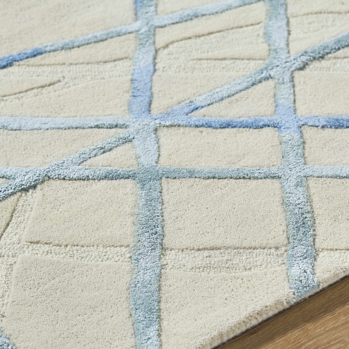 Hiba Modern Style Beige And Blue Hand Tufted Wool Rug - The Rug Decor