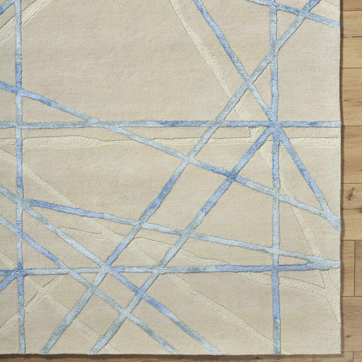 Hiba Modern Style Beige And Blue Hand Tufted Wool Rug - The Rug Decor