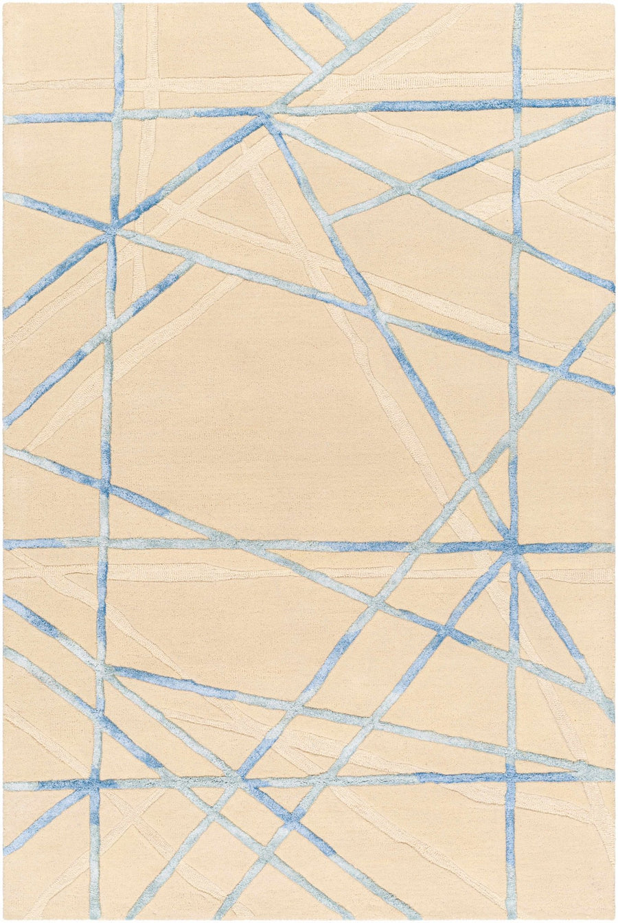 Hiba Modern Style Beige And Blue Hand Tufted Wool Rug - The Rug Decor
