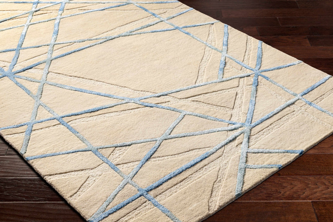 Hiba Modern Style Beige And Blue Hand Tufted Wool Rug - The Rug Decor