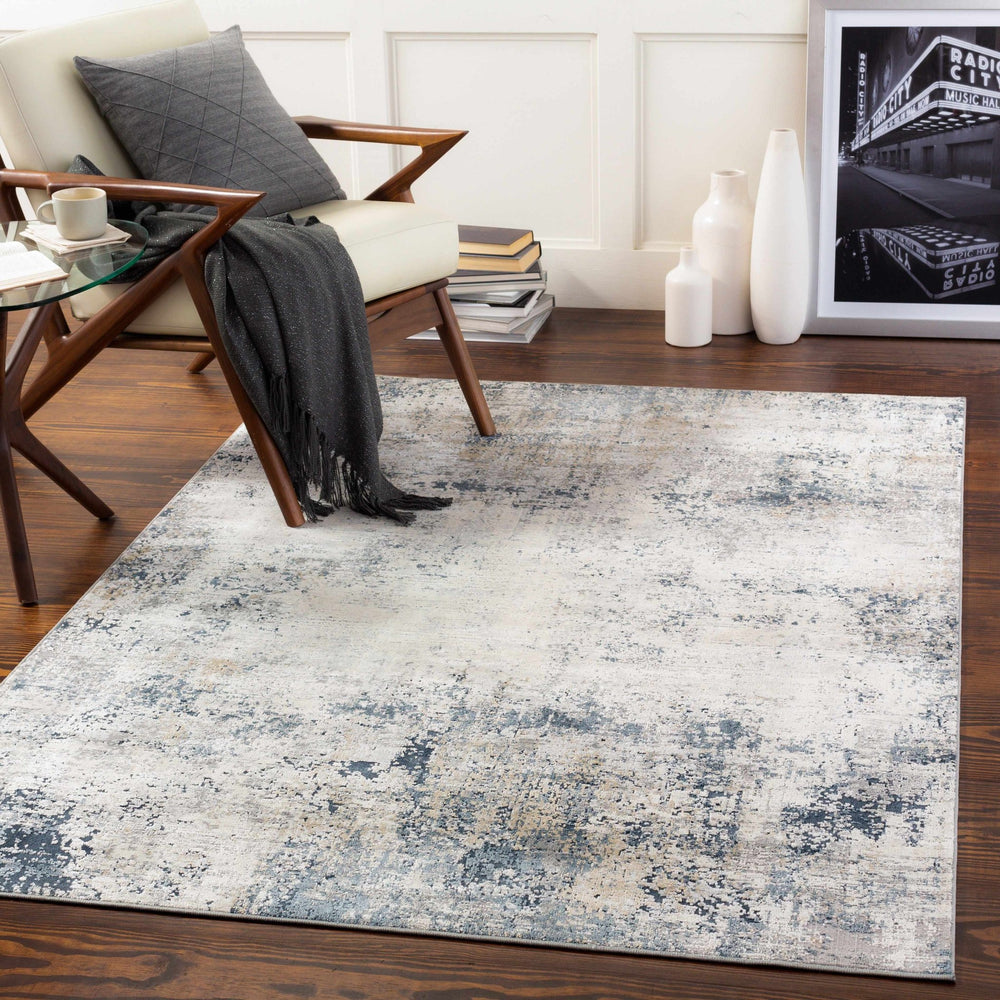Higden Ivory And Blue Modern Abstract Design Area Rug - The Rug Decor