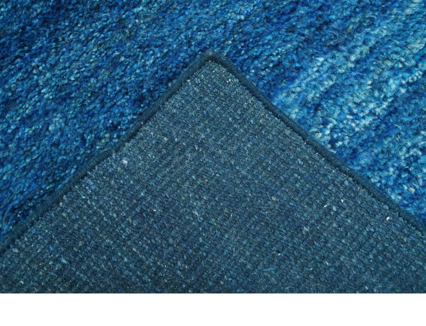 High Pile Blue Hand knotted Contemporary Custom Made Solid Afghan wool Area Rug - The Rug Decor