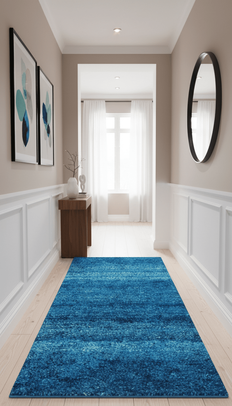 High Pile Blue Hand knotted Contemporary Custom Made Solid Afghan wool Area Rug - The Rug Decor