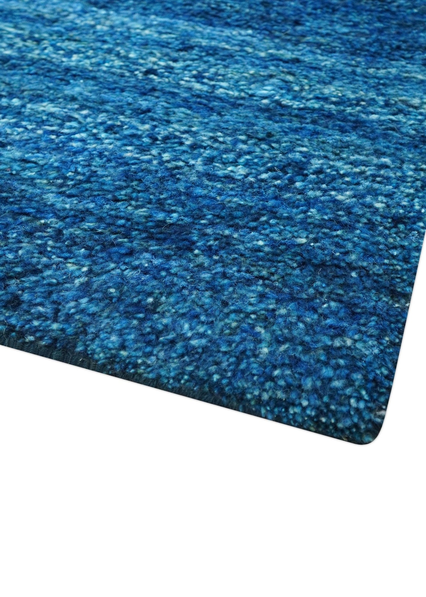 High Pile Blue Hand knotted Contemporary Custom Made Solid Afghan wool Area Rug - The Rug Decor