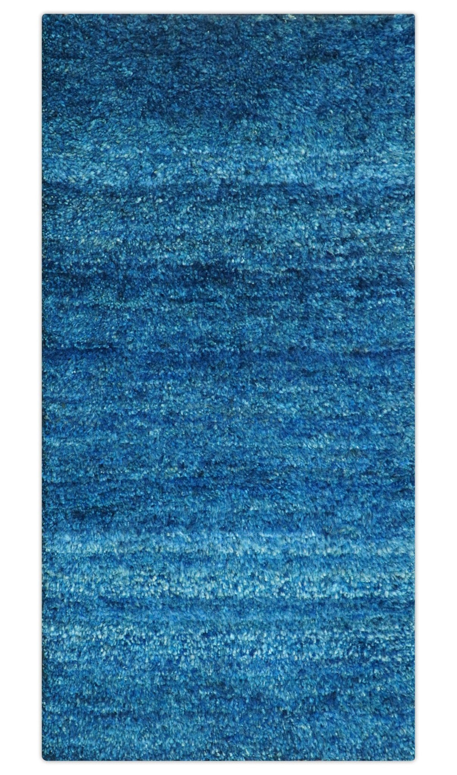 High Pile Blue Hand knotted Contemporary Custom Made Solid Afghan wool Area Rug - The Rug Decor