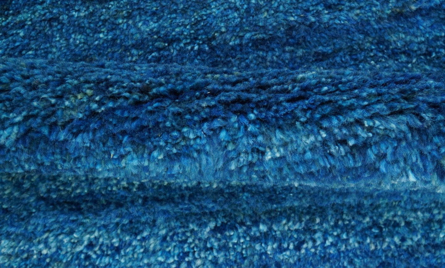 High Pile Blue Hand knotted Contemporary Custom Made Solid Afghan wool Area Rug - The Rug Decor