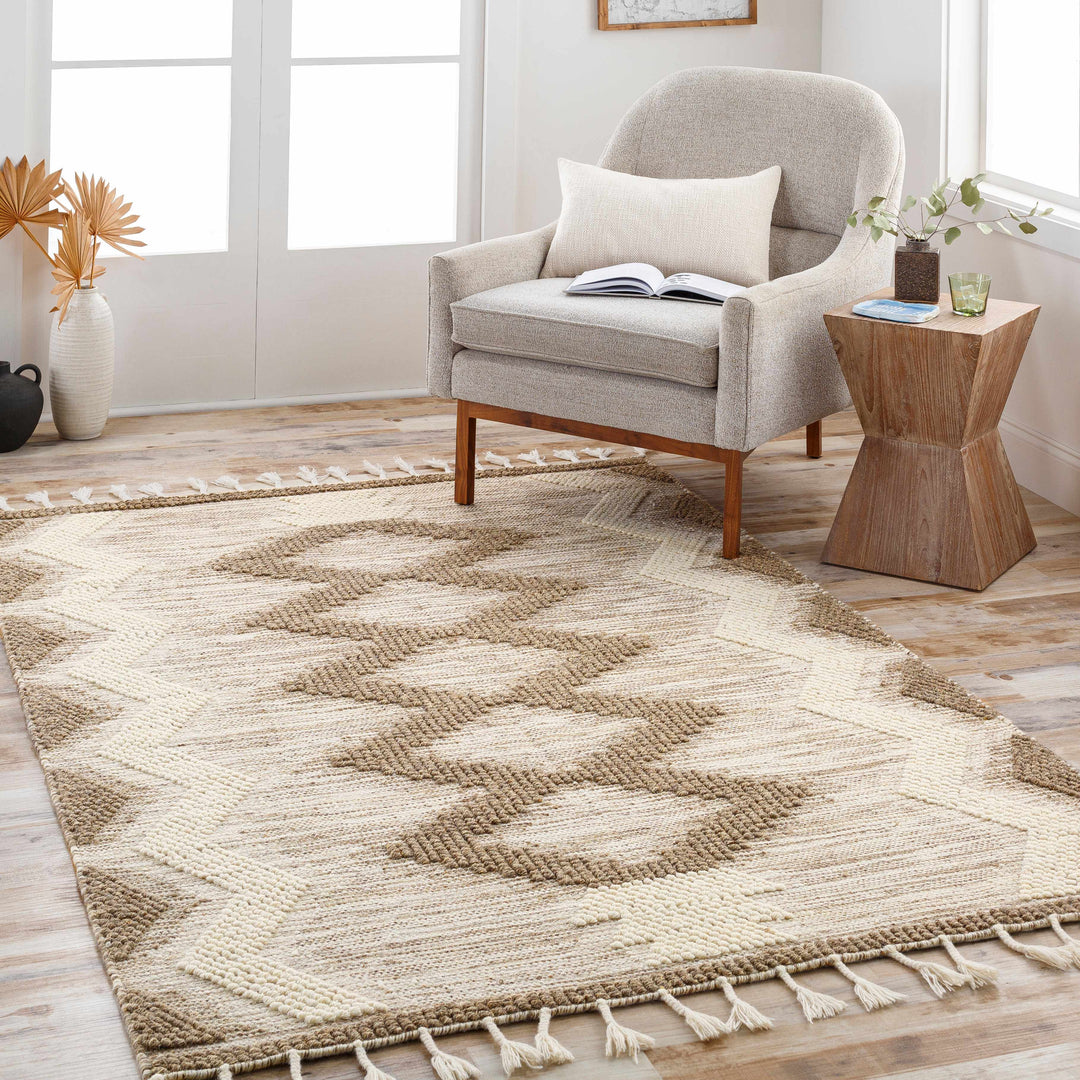 Highpoint Bohemian Style Ivory And Brown Hand Woven Wool Area Rug