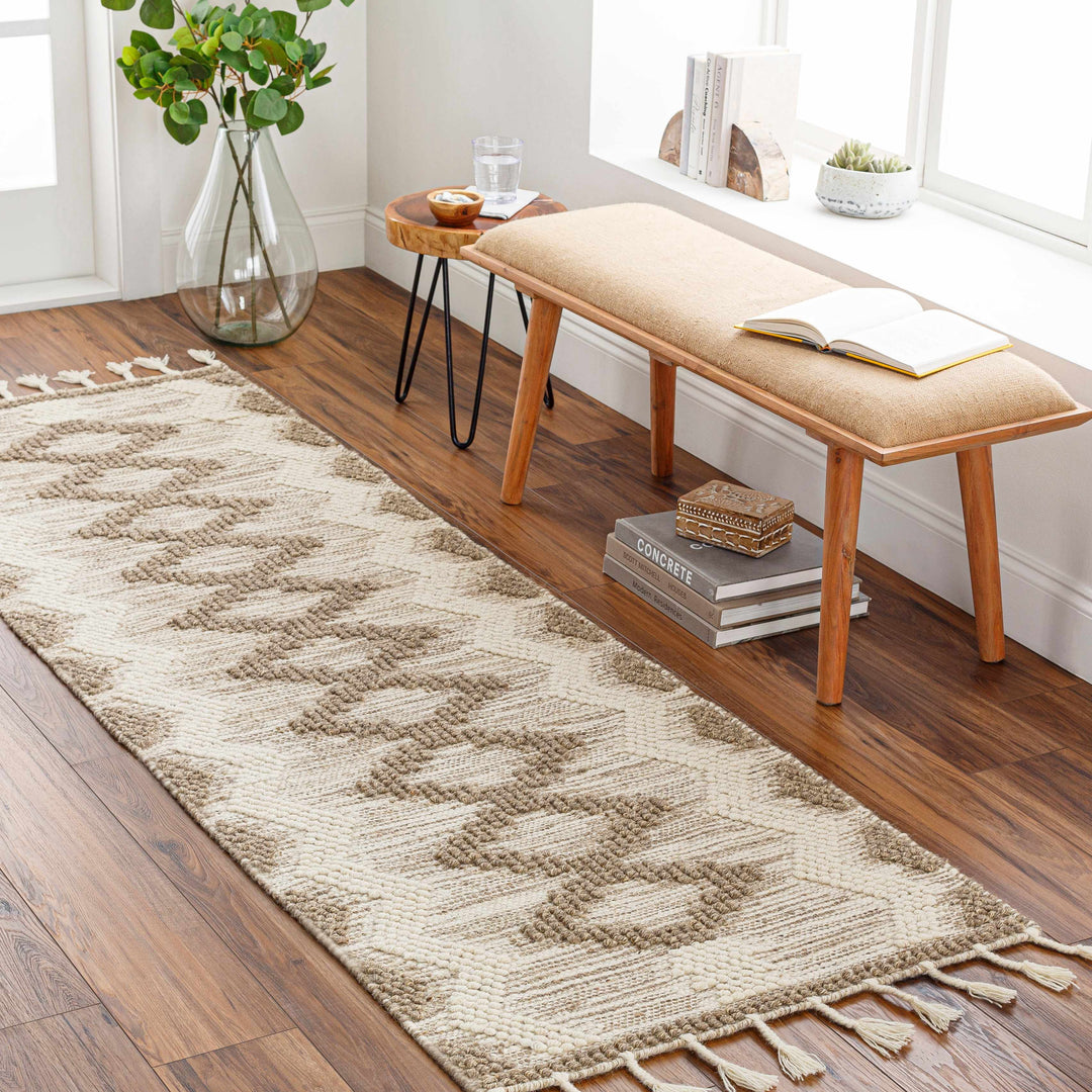 Highpoint Bohemian Style Ivory And Brown Hand Woven Wool Area Rug