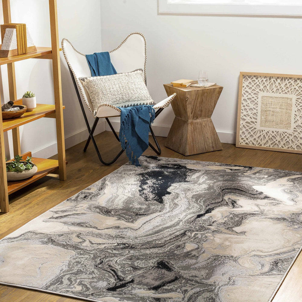Hinatuan Modern Abstract Design Ivory And Charcoal Area Rug - The Rug Decor