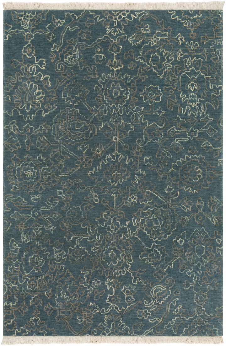 Hinkle Teal Traditional Style Hand Knotted Wool Area Rug