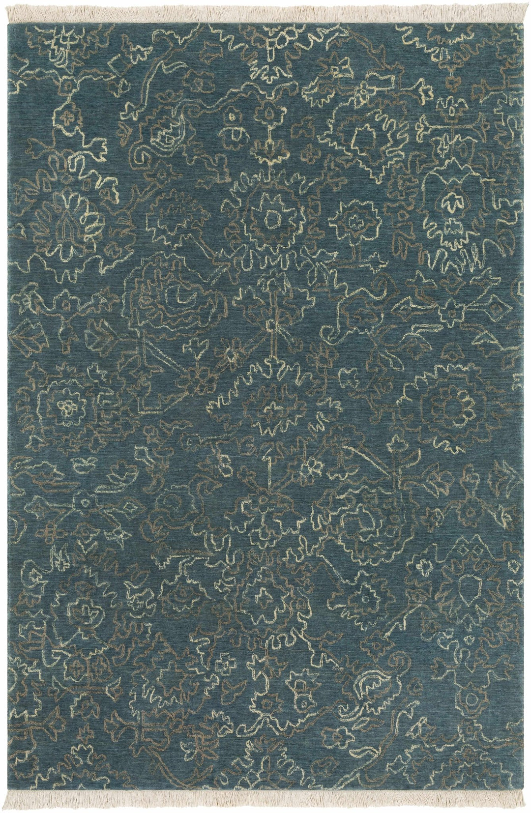 Hinkle Teal Traditional Style Hand Knotted Wool Area Rug - The Rug Decor