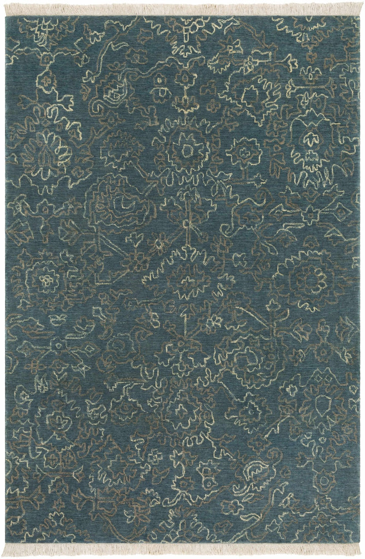 Hinkle Teal Traditional Style Hand Knotted Wool Area Rug - The Rug Decor