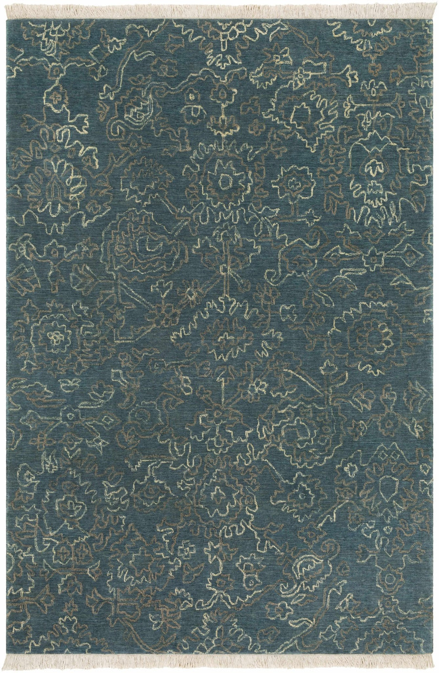 Hinkle Teal Traditional Style Hand Knotted Wool Area Rug - The Rug Decor