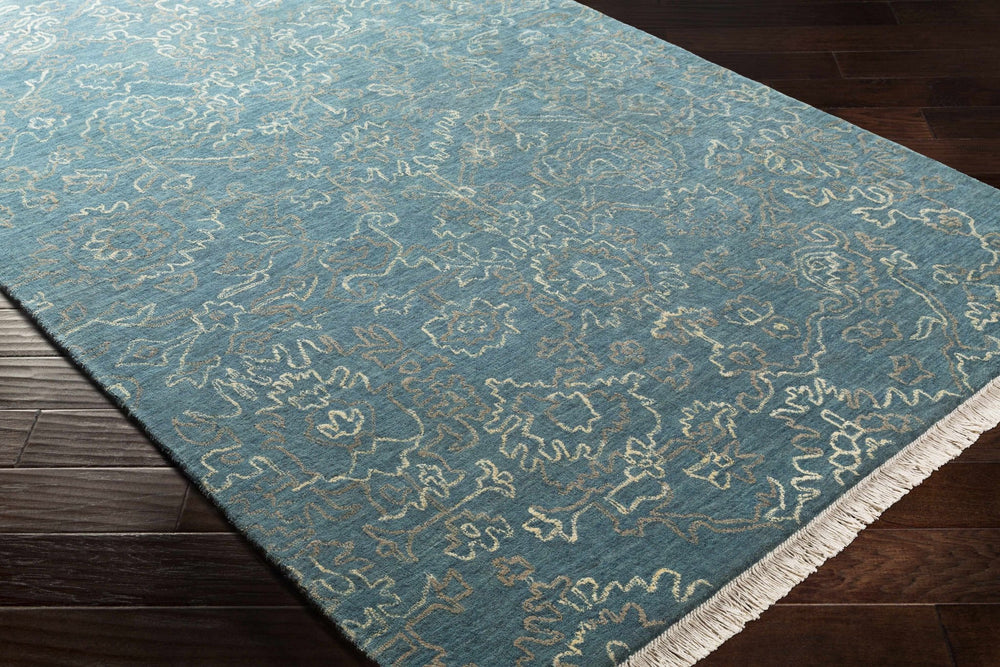 Hinkle Teal Traditional Style Hand Knotted Wool Area Rug - The Rug Decor